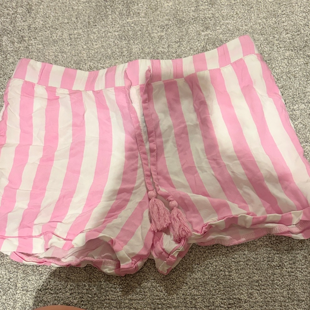 Striped Pink and White Women's Pajama Shorts